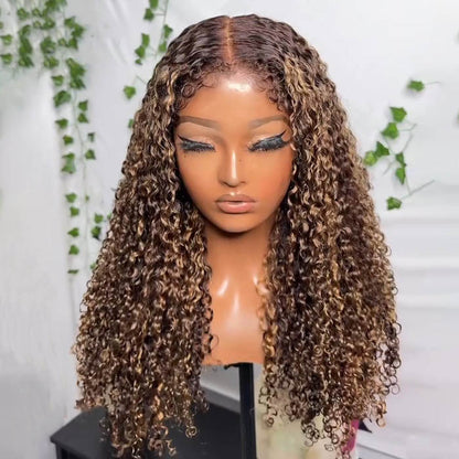 4B 4C Hairline Kinky Edges Water Wave Balayage Highlights Wig Glueless HD Lace Frontal Human Hair Wigs