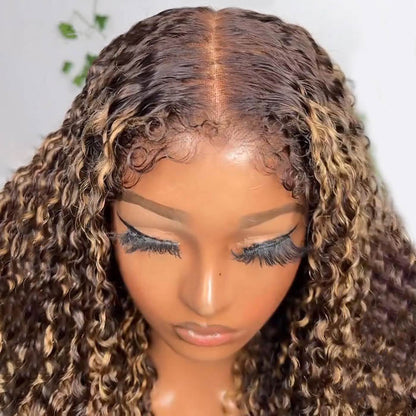 4B 4C Hairline Kinky Edges Water Wave Balayage Highlights Wig Glueless HD Lace Frontal Human Hair Wigs