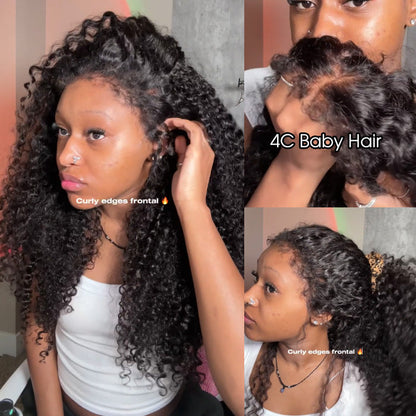 300% Density Popping Curly Glueless HD Lace Front Wig Pre Bleached Ready To Go Human Hair Wigs