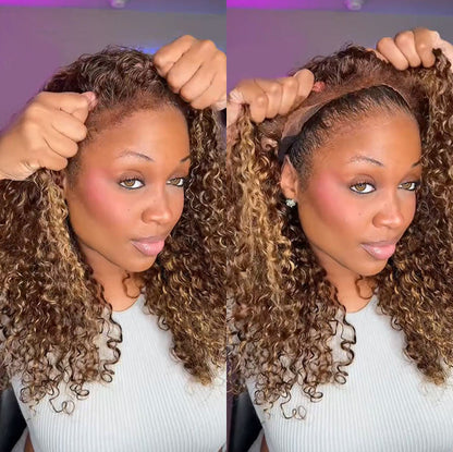 4C Edges Curly Glueless Blonde Highlights Wig Natural Hairline 8x5/360 Pre Cut HD Lace Front Wig