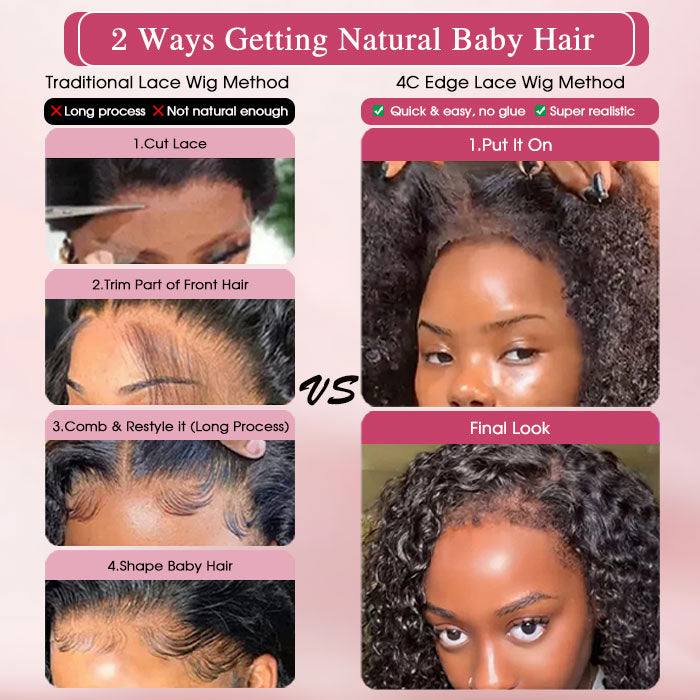 4C Hairline Wigs Kinky Curly Wigs 13x4/ 4x4/ 5x5 HD Lace Front Wig With Curly Baby Hair Realistic Hairline