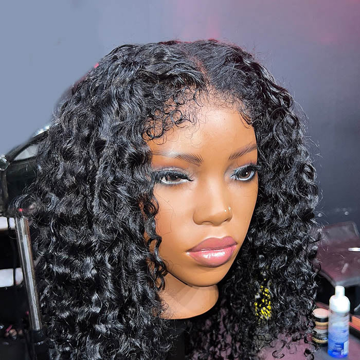 4C Kinky Edges Water Wave Bob Glueless Wig 5x5 HD Lace Human Hair Wigs With Natural Hairline Special Offer