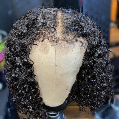 4C Kinky Edges Water Wave Bob Glueless Wig 5x5 HD Lace Human Hair Wigs With Natural Hairline Special Offer
