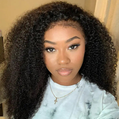 Limited Design | 4C Hairline Jerry Curly Wig 220% Density Glueless HD Lace Kinky Edges Afro Kinky Curly Human Hair Wigs