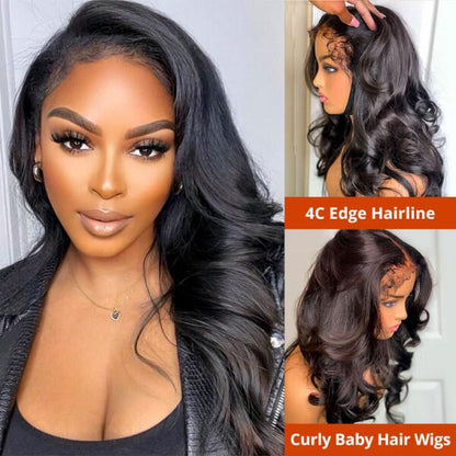 4C Edge Body Wave HD Lace Front Wig With Curly Baby Hair Pre Plucked Natural Hairline Glueless Human Hair Wigs