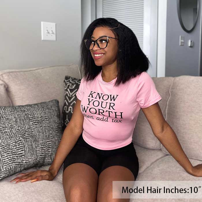 4C Kinky Edges Kinky Straight 13x4 /5x5 HD Lace Short Bob Wig Human Hair