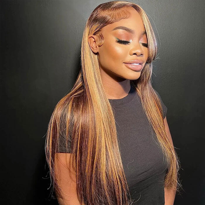 18"=$98 Highlight Wigs 4/27 Color 4x4 HD Lace Closure Wig Straight Human Hair Wig Special Offer