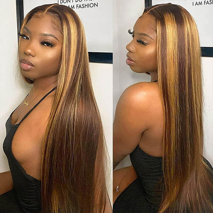 18"=$98 Highlight Wigs 4/27 Color 4x4 HD Lace Closure Wig Straight Human Hair Wig Special Offer