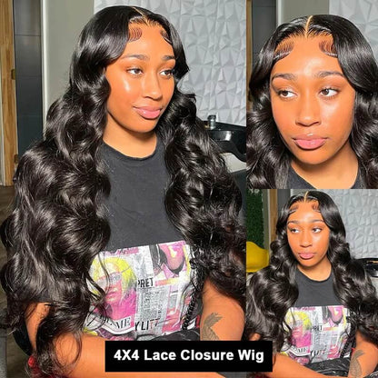 Subella Body Wave 4X4 HD Transparent Lace Closure Human Hair Wigs Free Part Lace Wig With Pre-Plucked Natural Hairline