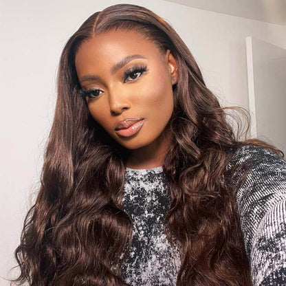 HD Transparent Lace Closure Wigs Body Wave Wig Human Hair Dark Brown Colored Wig