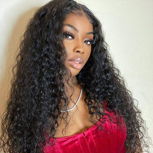 Subella 4x4 HD Transparent Lace Closure Human Hair Curly Wigs Pre Plucked Natural Black Color 180% Density