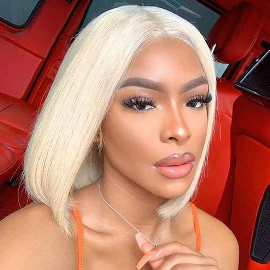 613 Blonde Transparent 4x4 Lace Closure Short Bob Wigs Straight Bob Wig