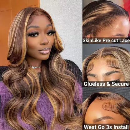 Highlight Wigs #4/27 Straight/Body Wave Upgrade 8x5 Pre Cut HD Lace Put On And Go Glueless Human Hair Wigs