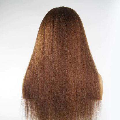 4C Edges Kinky Straight #30 Ginger Brown Human Hair Wig HD Lace Front Glueless Wig