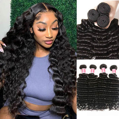 4 Bundles Deep Wave Human Hair Deal Malaysian Unprocessed Virgin Human Hair Bundles