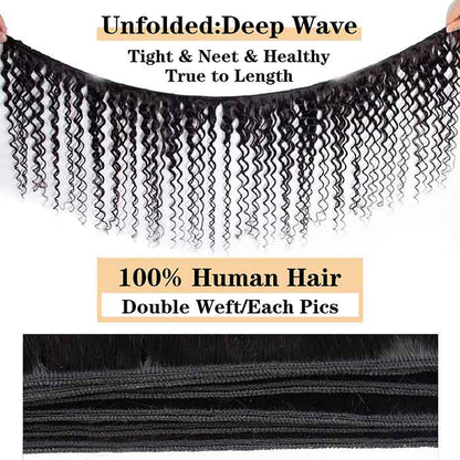 4 Bundles Deep Wave Human Hair Deal Malaysian Unprocessed Virgin Human Hair Bundles