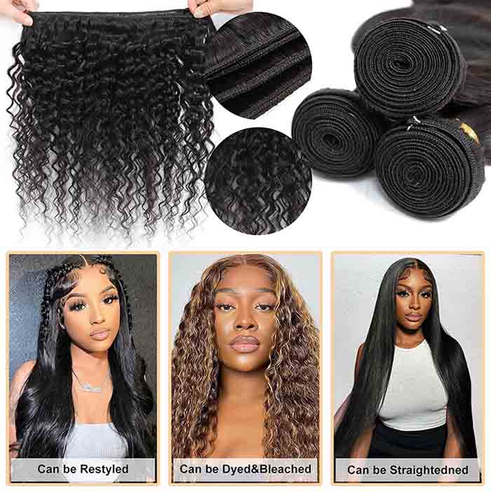4 Bundles Deep Wave Human Hair Deal Malaysian Unprocessed Virgin Human Hair Bundles