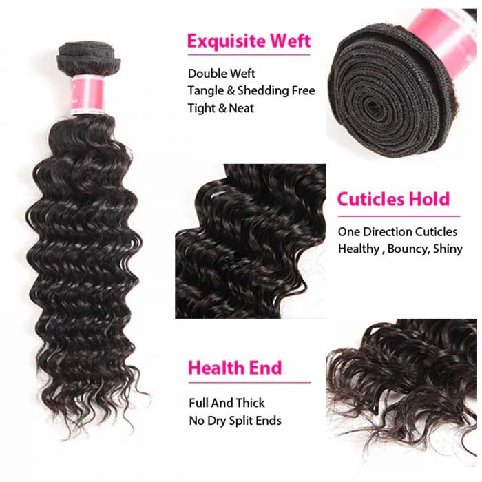 4 Bundles Deep Wave Human Hair Deal Malaysian Unprocessed Virgin Human Hair Bundles