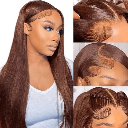 [BOGO] #4 Chocolate Brown Straight 13x4 Lace Front Wig Colored Human Hair Wigs With Bleached Knots Special Offer
