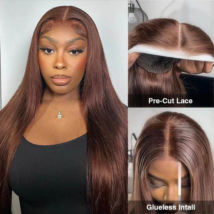 [BOGO] #4 Chocolate Brown Straight 13x4 Lace Front Wig Colored Human Hair Wigs With Bleached Knots Special Offer