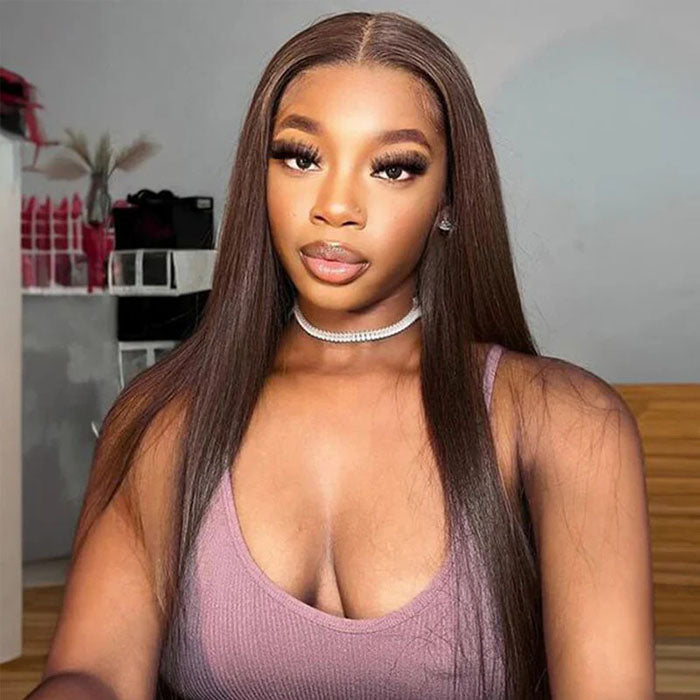 [BOGO] #4 Chocolate Brown Straight 13x4 Lace Front Wig Colored Human Hair Wigs With Bleached Knots Special Offer