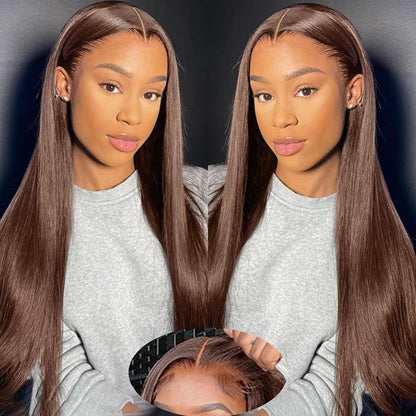 [BOGO] #4 Chocolate Brown Straight 13x4 Lace Front Wig Colored Human Hair Wigs With Bleached Knots Special Offer