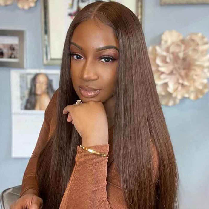 #4 Chocolate Brown Wig Body Wave Human Hair Colored Wigs HD Transparent Lace Closure Wigs