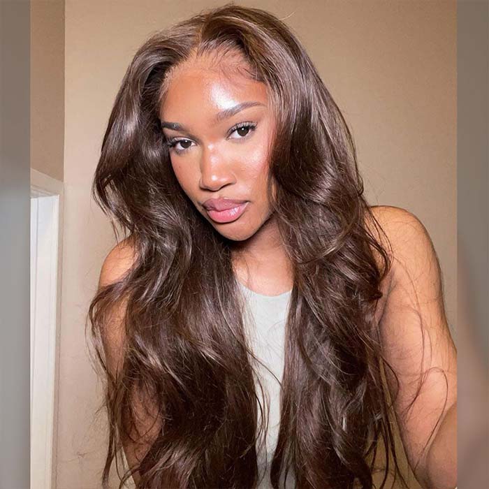 #4 Chocolate Brown Wig Body Wave Human Hair Colored Wigs HD Transparent Lace Closure Wigs