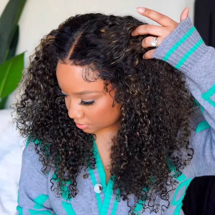 4C Edges Hairline Wig Honey Blonde Highlight Wig 13x4 8x5 HD Lace Front Jerry Curly Human Hair Wigs