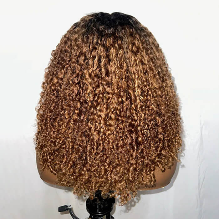 4C Edges Hairline Glueless Lace Front Wig High Quality Spiral Curly Black Brown Highlights Wig 350% Density