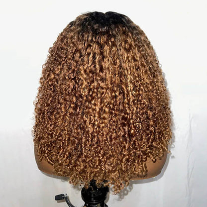 4C Edges Hairline Glueless Lace Front Wig High Quality Spiral Curly Black Brown Highlights Wig 350% Density