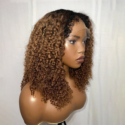 4C Edges Hairline Glueless Lace Front Wig High Quality Spiral Curly Black Brown Highlights Wig 350% Density