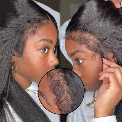 Type 4C Edges Hairline Wigs Curly Baby Hair 13X4 HD Lace Front Human Hair Wigs Straight Hair Wigs