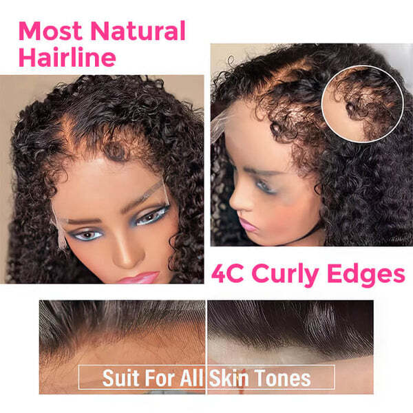 4C Hairline Wig Deep Wave Invisible Lace Front Wigs Top Grade Human Hair With Curly Edges