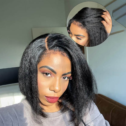 4C Kinky Edges Kinky Straight 13x4 /5x5 HD Lace Short Bob Wig Human Hair