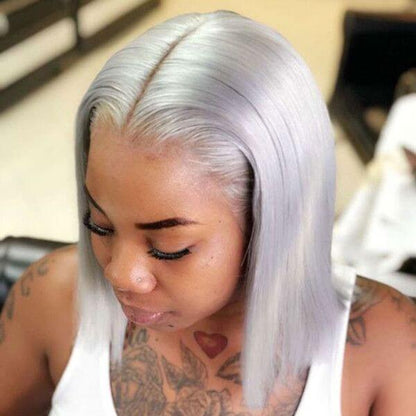 Grey Bob Wigs Straight 13x4 HD Transparent Lace Front Wigs 100% Human Virgin Hair Wigs