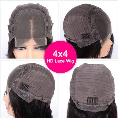 $59.9 Short Bob Wigs Straight Hair 4x4 HD Transparent Lace Closure Human Hair Wigs With Full Ends Special Offer