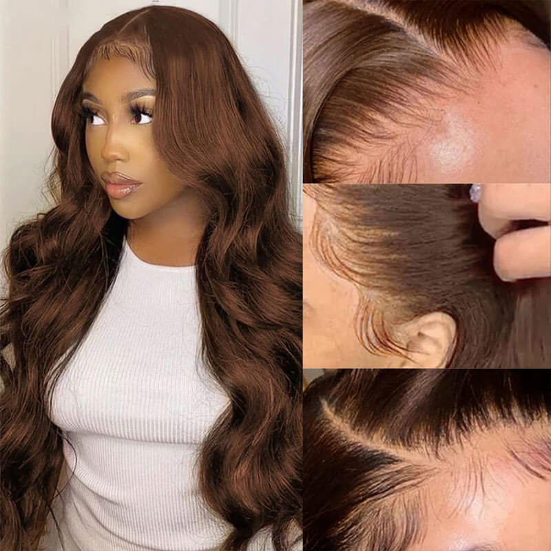 Subella Hair #4 Light Brown Wig Body Wave Human Hair Colored Wig HD Transparent Lace Closure Wig