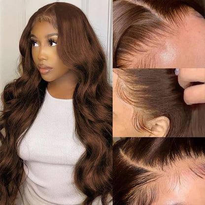 Subella Hair #4 Light Brown Wig Body Wave Human Hair Colored Wig HD Transparent Lace Closure Wig