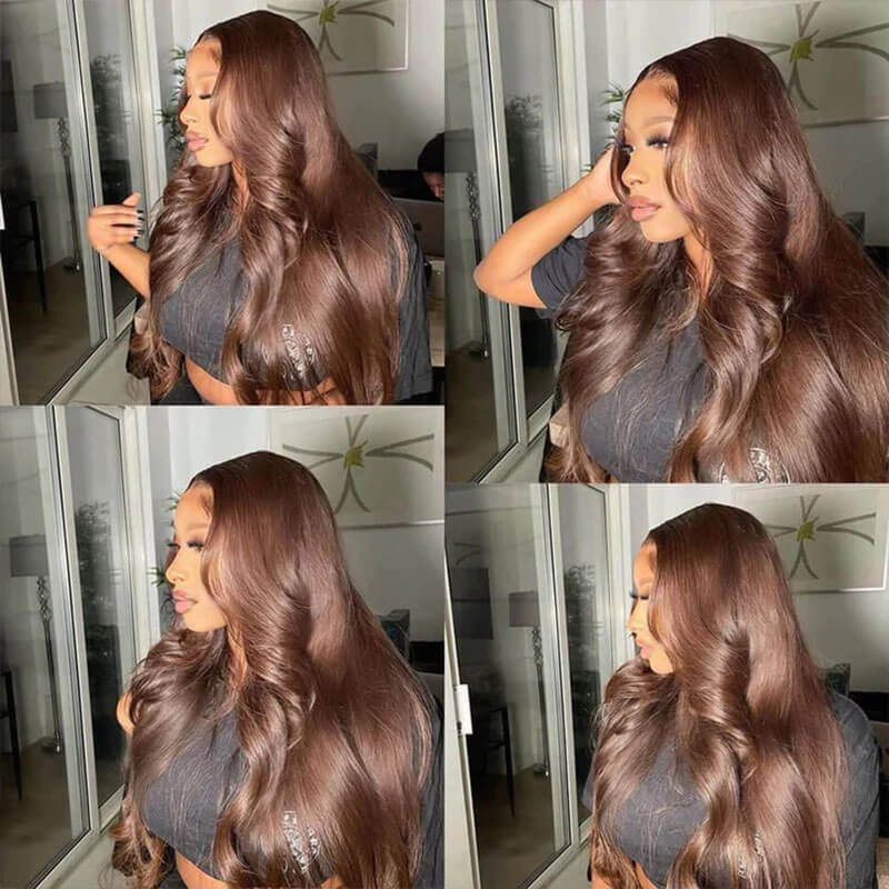 Subella Hair #4 Light Brown Wig Body Wave Human Hair Colored Wig HD Transparent Lace Closure Wig