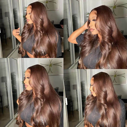 Subella Hair #4 Light Brown Wig Body Wave Human Hair Colored Wig HD Transparent Lace Closure Wig