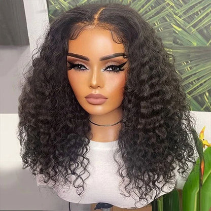 Deep Wave HD Transparent 4x4 Lace Closure Wig Natural Black Human Hair Wigs