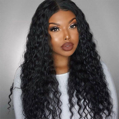 Deep Wave HD Transparent 4x4 Lace Closure Wig Natural Black Human Hair Wigs