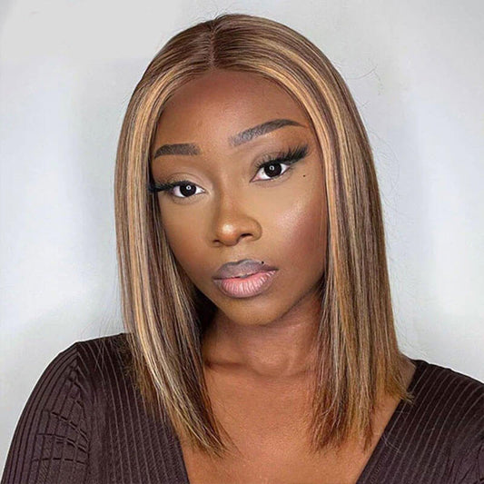 Straight Bob Wigs HD Transparent 4x4 Lace Closure Wig Highlight Ombre Color Pre Plucked with Baby Hair Special Offer