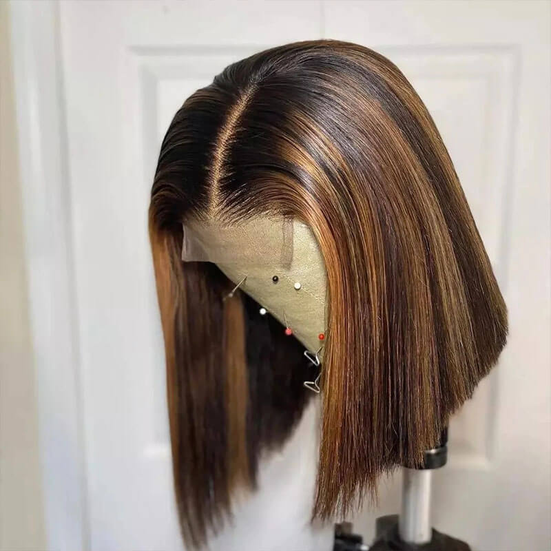 Straight Bob Wigs HD Transparent 4x4 Lace Closure Wig Highlight Ombre Color Pre Plucked with Baby Hair Special Offer