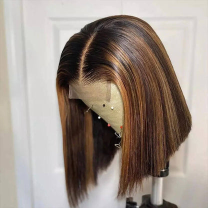 Straight Bob Wigs HD Transparent 4x4 Lace Closure Wig Highlight Ombre Color Pre Plucked with Baby Hair Special Offer