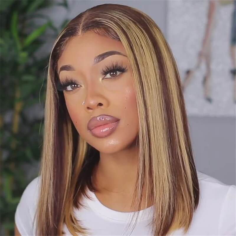 Straight Bob Wigs HD Transparent 4x4 Lace Closure Wig Highlight Ombre Color Pre Plucked with Baby Hair Special Offer