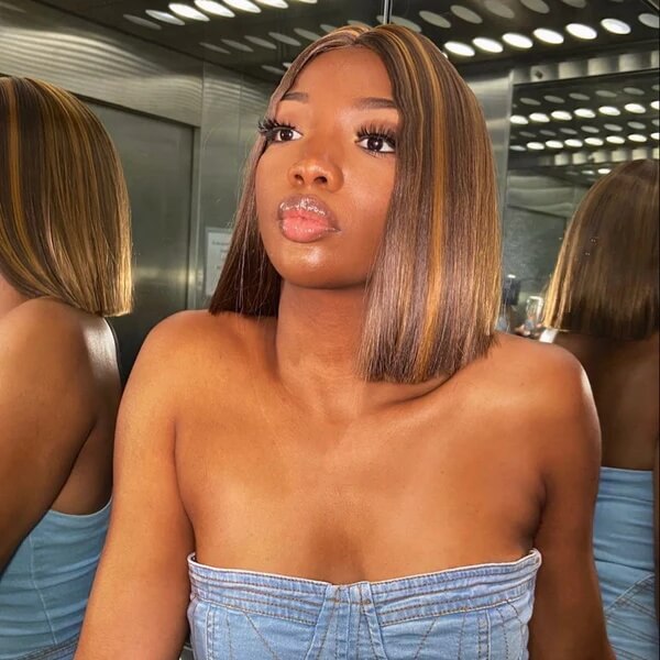 Straight Bob Wigs HD Transparent 4x4 Lace Closure Wig Highlight Ombre Color Pre Plucked with Baby Hair Special Offer