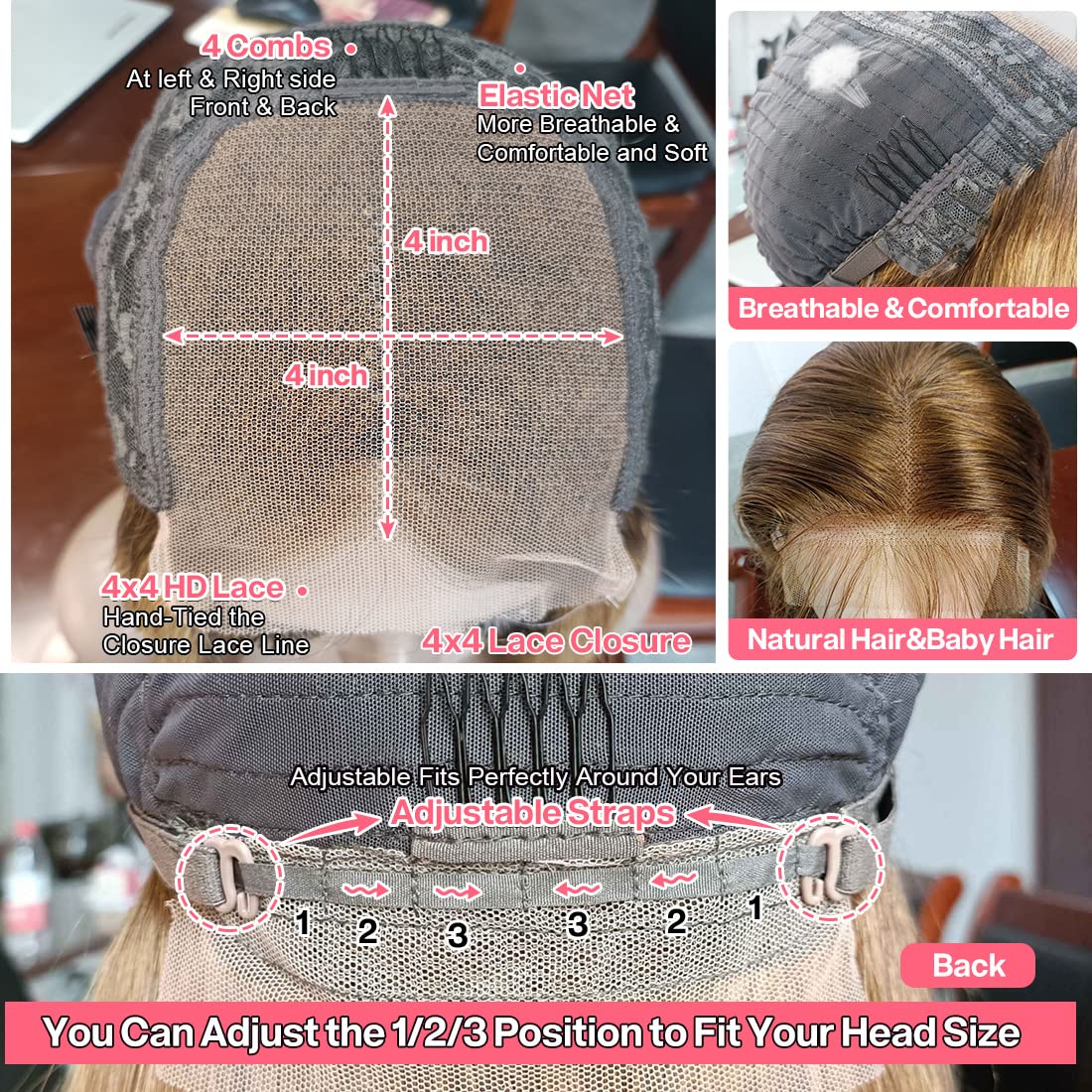 18"=$98 Highlight Wigs 4/27 Color 4x4 HD Lace Closure Wig Straight Human Hair Wig Special Offer