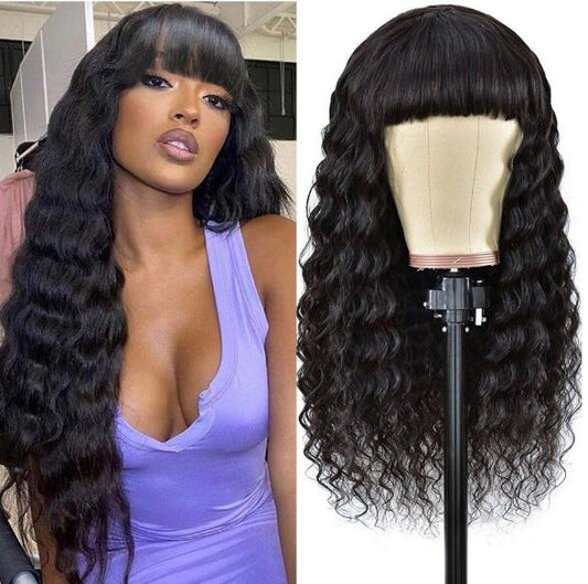 Human Hair Wigs With Bangs Top Lace Wig Loose Deep Wave Human Hair Wigs
